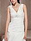  A-line V-neck Chapel Train Satin Wedding Dress