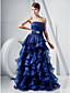  A-line Strapless Floor-length Organza Evening Dress