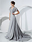  A-line V-neck Sweep/Brush Train Chiffon Evening Dress