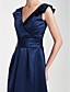  A-line V-neck Knee-length Satin Bridesmaid Dress