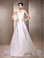  A-line V-neck Sweep/Brush Train Satin Wedding Dress