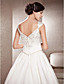  A-line V-neck Chapel Train Satin Wedding Gown