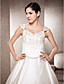  A-line V-neck Chapel Train Satin Wedding Gown