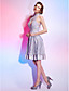  A-line High Neck Knee-length Lace Over Stretch Satin Cocktail Dress