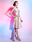  A-line Jewel Neck Knee-length Stretch Satin Cocktail Dress