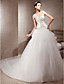  A-line With Straps Chapel Train Satin And Tulle Wedding Dress