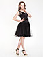  V-neck A-line Satin And Tulle Bridesmaid Dress