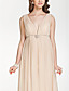  A-line V-neck Floor-length Chiffon Over Elastic Satin Bridesmaid/ Wedding Party Dress