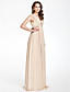  A-line V-neck Floor-length Chiffon Over Elastic Satin Bridesmaid/ Wedding Party Dress
