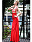  Clearance!Sheath/ Column Scoop Floor-length Satin With Pattern/ Print Side Draping Evening Dress