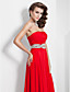 A-line Strapless Floor-length Chiffon Evening Dress