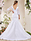  Trumpet/Mermaid V-neck Chapel Train Satin Lace Weeding Dress