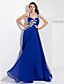  tiras uma linha de espaguete assoalho-comprimento vestido de noite chiffon jersey