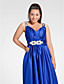  um-line v-neck do assoalho-comprimento cetim stretch vestido de noite