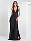  Sheath/Column V-neck  Floor-length Satin Evening Dress