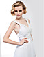  Sheath/ Column V-neck Watteau Train Chiffon Lace Evening Dress
