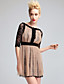  Robe Dentelle Manche Longues Décolleté Couches Superposées (Beige et Noir)