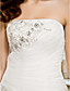  Ball Gown Strapless Chapel Train Satin And Organza Wedding Dress