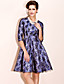  ts vintage stil jacquard swing kjole med blondekant