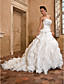  Ball Gown Sweetheart Strapless Chapel Train Organza Crystal Detailing Wedding Dress With A Wrap