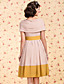 TS VINTAGE Contrast Color Shawl Collar Gathered Dress