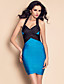  TS Halter Contrast Color Bodycon Bandage Dress