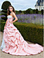  Ball Gown Strapless Court Train Taffeta Organza Evening Dress