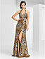  Sheath/Column Halter Floor-length Satin Evening Dress With Pattern/Print
