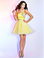  A-line Strapless Short/Mini Chiffon And Tulle Cocktail Dress With Beading And Crystal Detailing