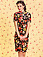  TS VINTAGE Velvet Floral Print Bodycon Chineses Dress