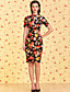  TS VINTAGE Velvet Floral Print Bodycon Chineses Dress
