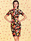 TS VINTAGE Velvet Floral Print Bodycon Chineses Dress