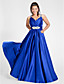  um-line v-neck do assoalho-comprimento cetim stretch vestido de noite