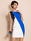  TS Trendy Contrast Color Leather Stitching Slim Dress