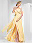  A-line One-Shoulder Sweep/Brush Train Chiffon Evening Dress