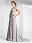  A-line Off-the-shoulder Court Train Chiffon Evening Dress