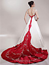  A-line Off-the-shoulder Chapel Train Satin Luxury Wedding Dress