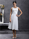  Sheath/ Column Scoop Tea-length Satin Chiffon Wedding Dress