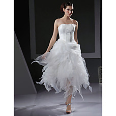wholesale A-line / Ball Gown Strapless Asymmetrical Satin Organza Wedding Dress (HSX1197)