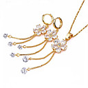 geel goud edelsteen kubieke zirkoon bloem hanger + oorbellen set (SZF-0014)