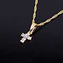 Gold Plated Copper with Blue Cubic Zirconia Small Cross Pendant (SYX-0011)