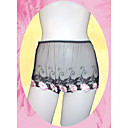 Black Embroidered Sheer Floral Boyshort Panties (LRB5026)
