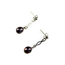 Sterling Silver Dangling Black 7.5 - 8mm A FW Pearl Earrings S05 (Start From 10 Units) Free Shipping