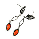 925 Sterling Silver Earrings Marcasite & Carnelian (FG015)