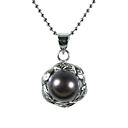 Silver Plated Black AA FW Pearl Pendant Necklace (LQS053)