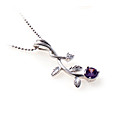 Floral Purple Cubic Zirconia Pendant - Sterling Silver Necklace 10005 (SZY737)