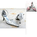 Satin upper Medium Heel Pumps Closed-toes with Stitching Lace Wedding Bridal Shoes (25A673)