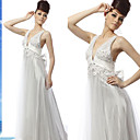 Empire V-neck Sweep / Brush Train Elastic Silk-like Satin Dress On Sale / Evening Dress (OFGC0161)
