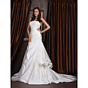 Trumpet/ Mermaid Strapless Court Train Satin Side-draped Wedding Dress
