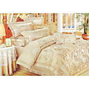 6-pc Luxury Beige Jacquard Cotton Full Size Duvet Cover Set - Free Shipping (0586-FZ006)